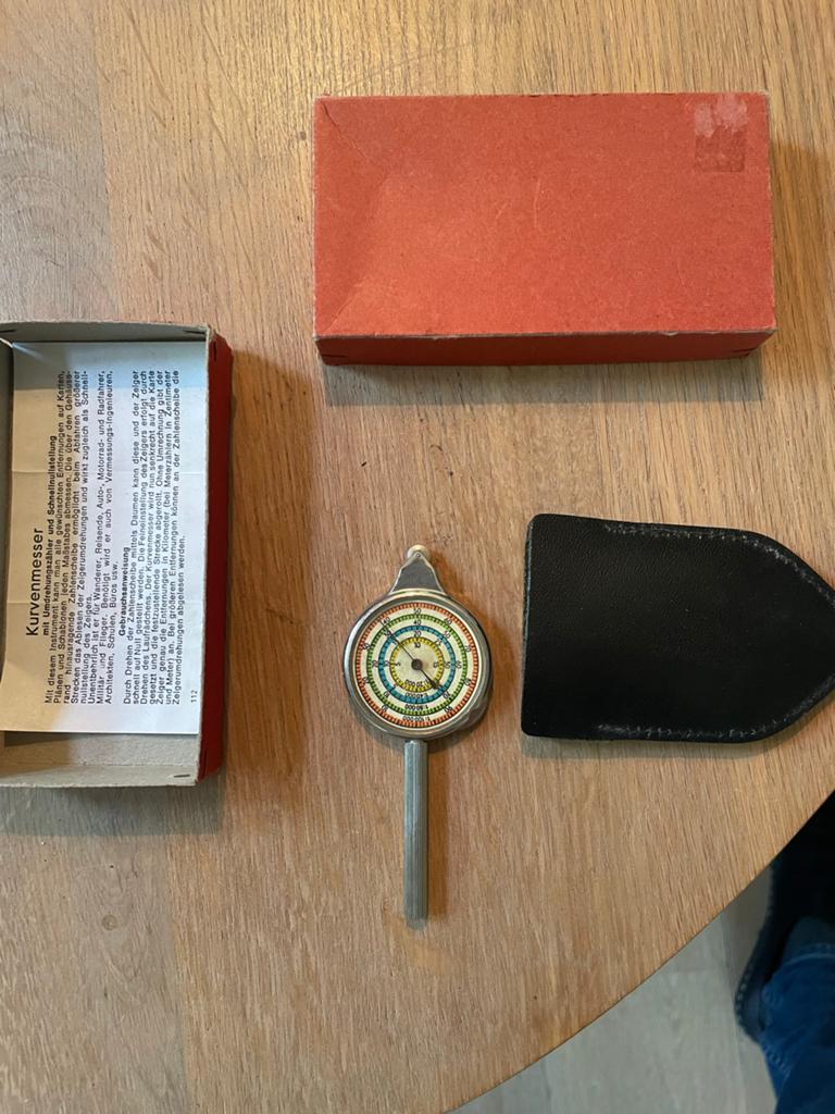 Vintage Kurvenmesser/Kaartmeter met etui en doosje, Verzamelen, Ophalen of Verzenden
