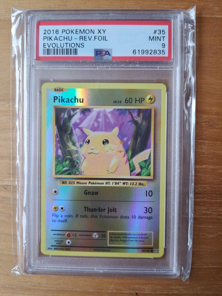 2016 Pokemon XY Pikachu Reverse Foil Evolutions PSA 9, Ophalen, Zo goed als nieuw, Losse kaart, Foil