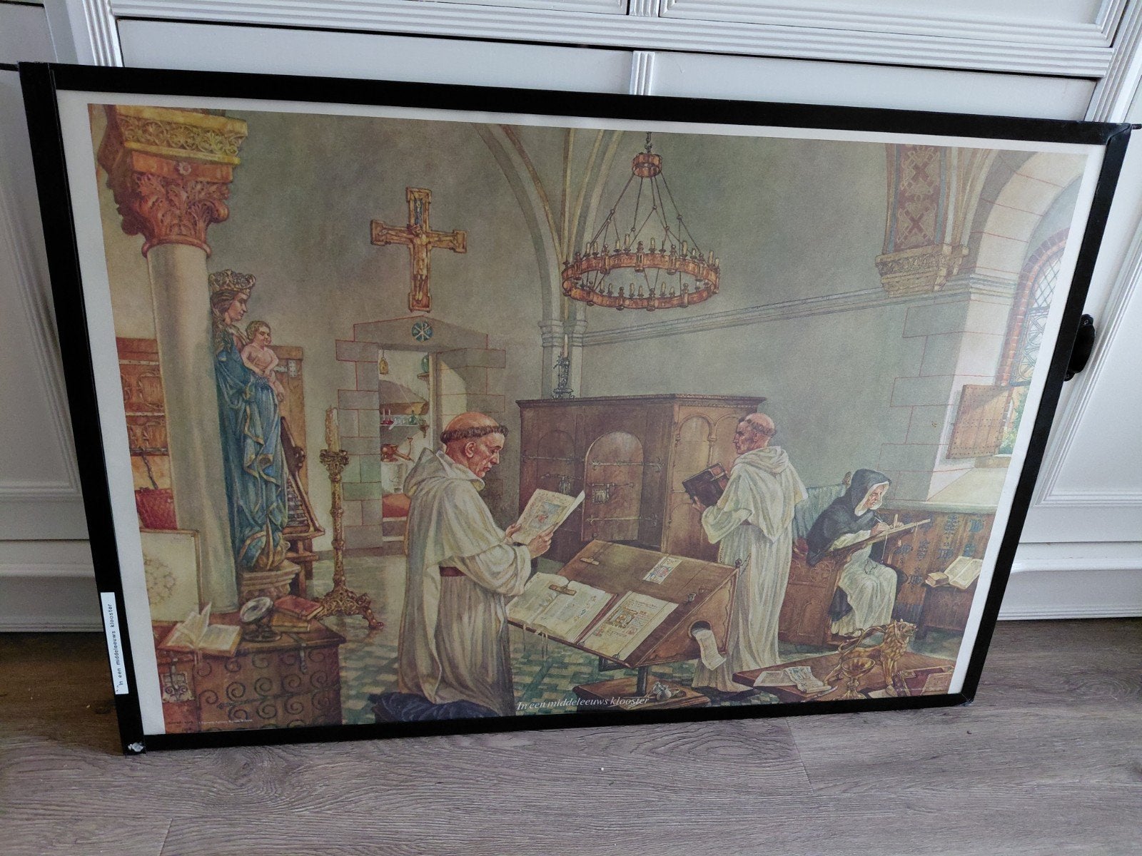 oude schoolplaat in middeleeuws klooster, Antiek en Kunst, Ophalen, Geschiedenis