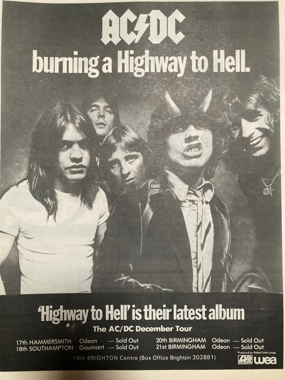 AC/DC Highway To Hell tour A3 advertentie, Ophalen of Verzenden, Gebruikt