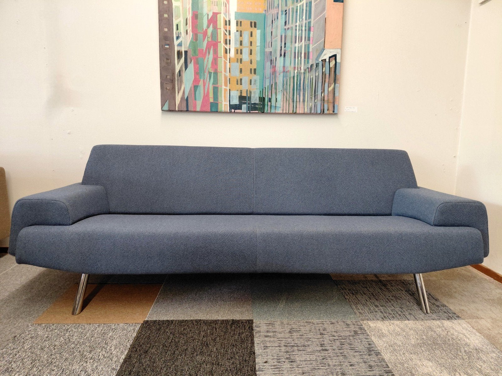 Cloak Sky | 3,5 zitsbank | Blauw Ploegwool, Modern design Hans Daalder, Driepersoons, 75 tot 100 cm, Ophalen of Verzenden