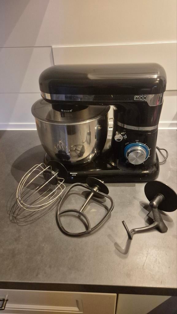 MOA Keukenmachine Zwart met RVS Kom en Accessoires, Witgoed en Apparatuur, Keukenmixers, 4 liter of meer, Ophalen, Gebruikt, 3 snelheden of meer