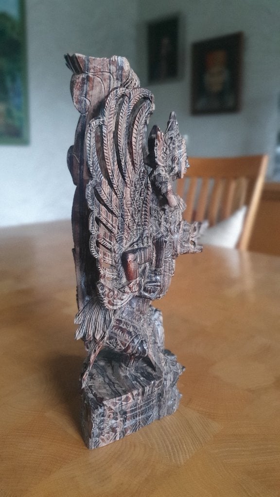 Houten beeld Vishnu met Garuda uit India, Hout, Bruin, India, Ophalen of Verzenden