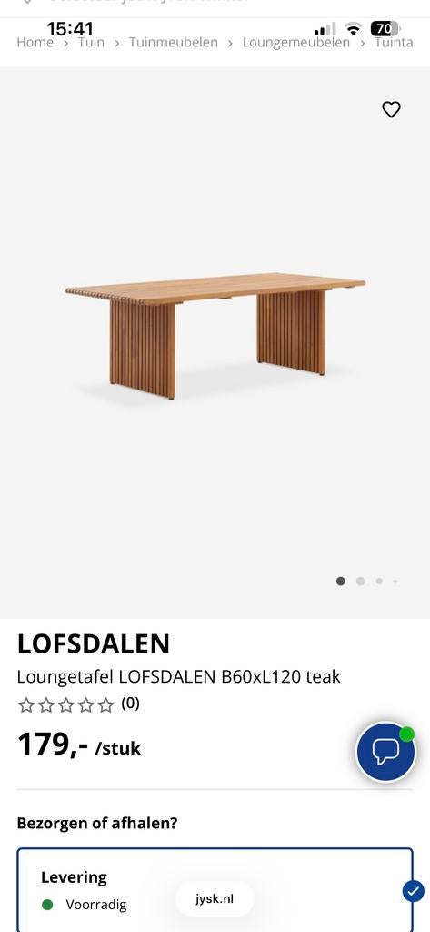 Loungetafel LOFSDALEN B60xL120 teak, Ophalen, Gebruikt, Rechthoekig, Teakhout