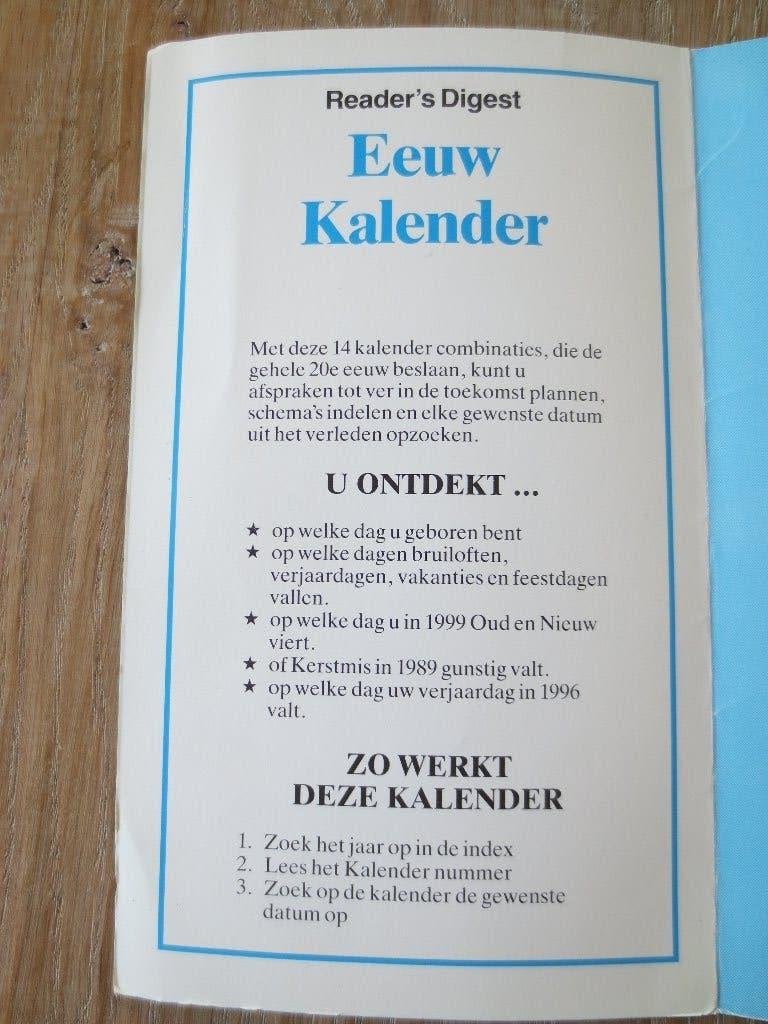 Eeuwig durende Kalender / Jaar kalender - Zoek de dag/datum, Ophalen of Verzenden, Jaarkalender, Zo goed als nieuw