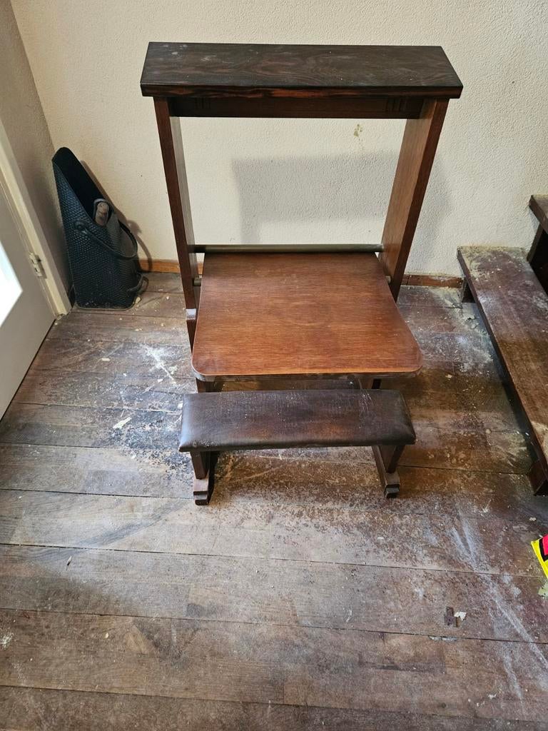Antieke bidbank/knielbank van donker hout, Antiek en Kunst, Ophalen