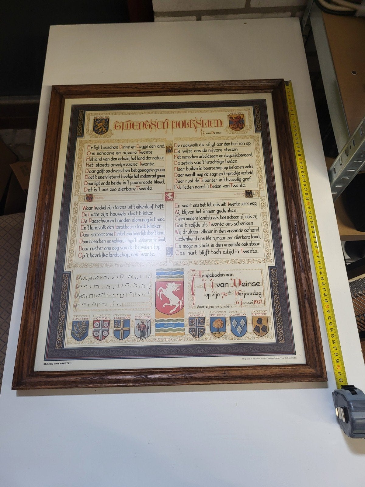 Mooie houten lijst met druk van Twentsch Volkslied, Kringloop Laares, Ophalen of Verzenden, Minkmaatstraat 126, Kringlooplaares128@gmail.com