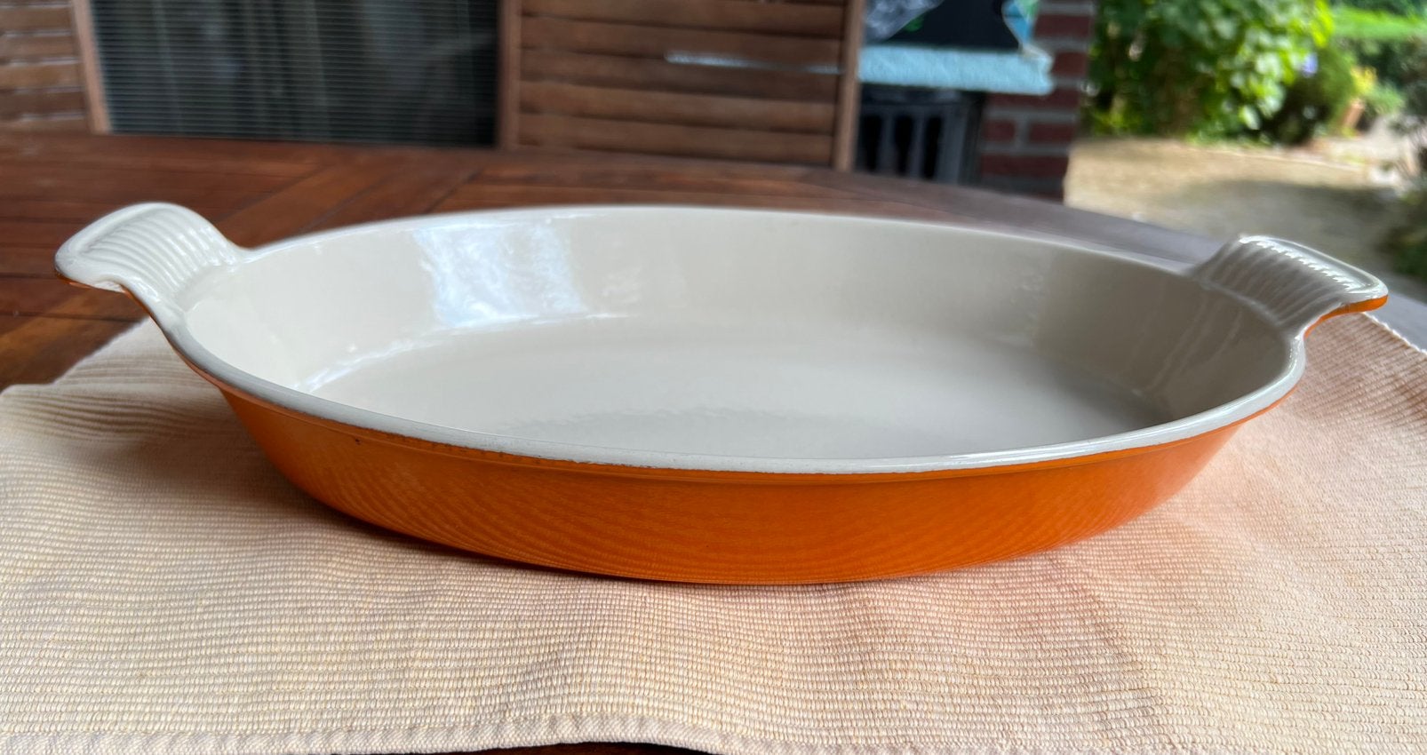 t.k.Le Creuset ovenschotel gietijzer 32cm INDUCTIE, Huis en Inrichting, Ophalen, Zo goed als nieuw, Gietijzer