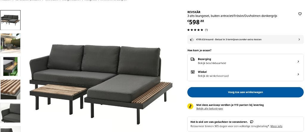 REVSKÄR 3-zits loungeset, antraciet buiten, Ophalen, Gebruikt, 3 zitplaatsen, Bank