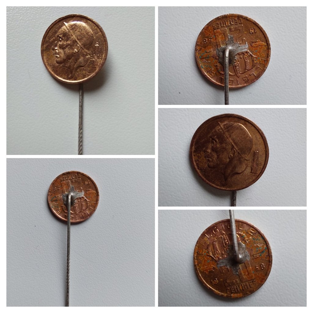 Belgische munt op speld 1958, Postzegels en Munten, Munten en Bankbiljetten | Verzamelingen, Munten, Buitenland, Ophalen of Verzenden