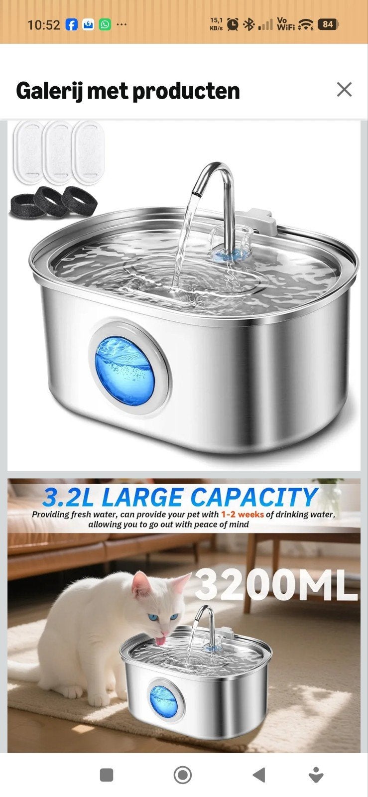 rvs water/drinkfontein 3.2 l hond-kat met veel filters nieuw, Ophalen of Verzenden, Nieuw