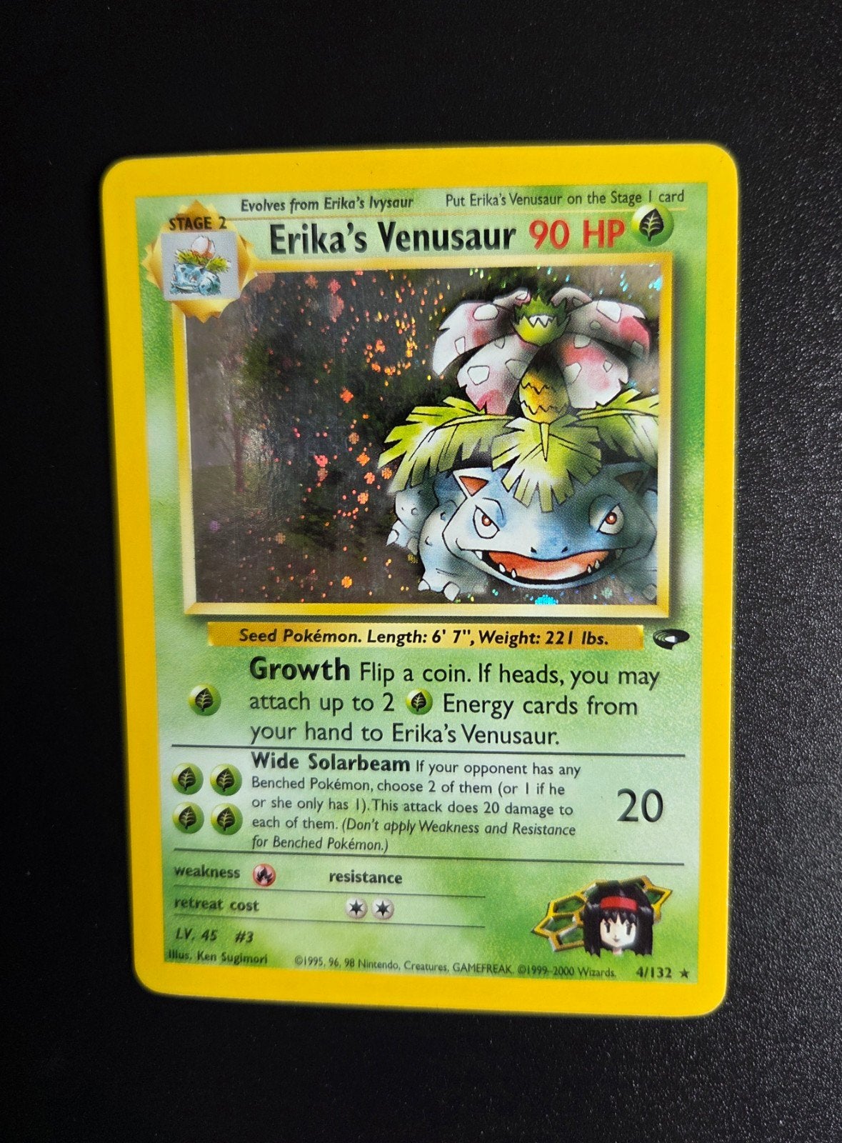 Erika's Venusaur 4/132 Pokemon Gym Challenge holo swirl, Ophalen of Verzenden, Zo goed als nieuw, Booster, Foil