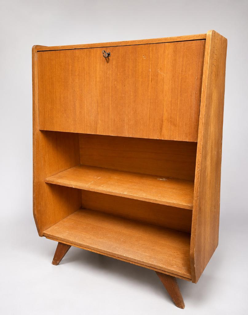 Vintage secretaire klep bureau kast mid century jaren 60/70, Huis en Inrichting, Vintage, Ophalen, Zo goed als nieuw, Hout