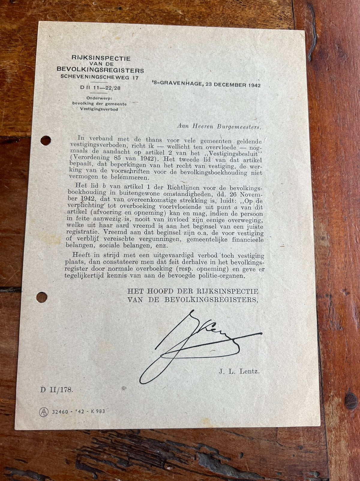 Nederlands bekendmaking Lentz vestiging PB persoonsbewijs 42, Verzenden, Nederland, Boek of Tijdschrift