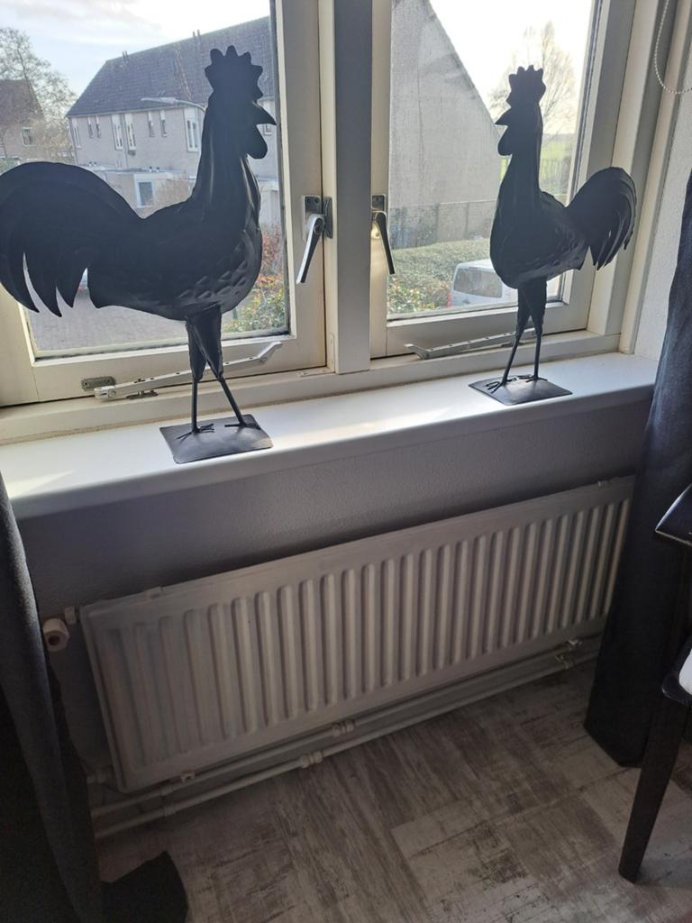 2 Super leuke grote zwarte metalen kippen/ hanen, Ophalen of Verzenden