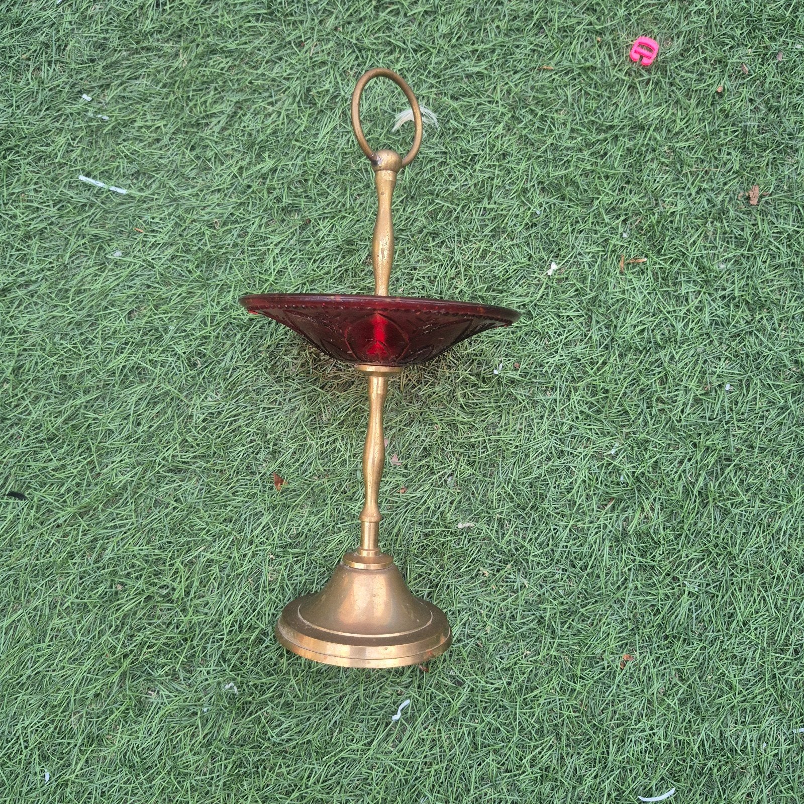 Vintage Koperen Schaal met Robijnrood Glas, Ophalen of Verzenden