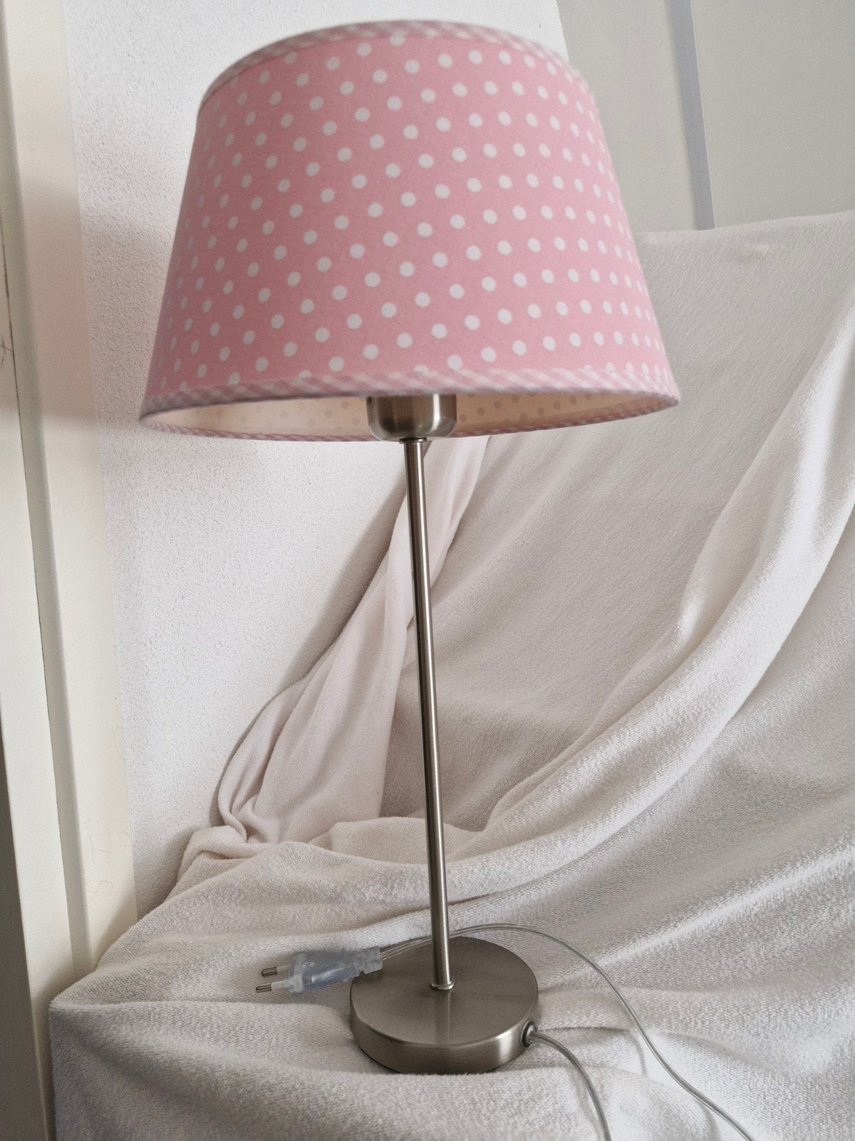 Roze schemerlamp/kastlamp met stippen - Zo goed als nieuw, Met schakelaar, Overige merken, Roze, Textiel