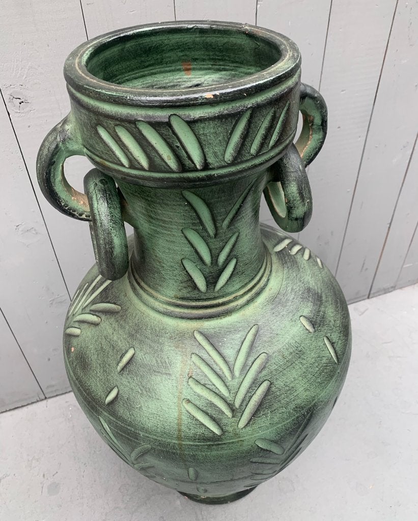 Grote groene vaas / kruik keramiek - vintage retro 55 cm, Ophalen, Gebruikt, Onbekend, Met patroon/structuur