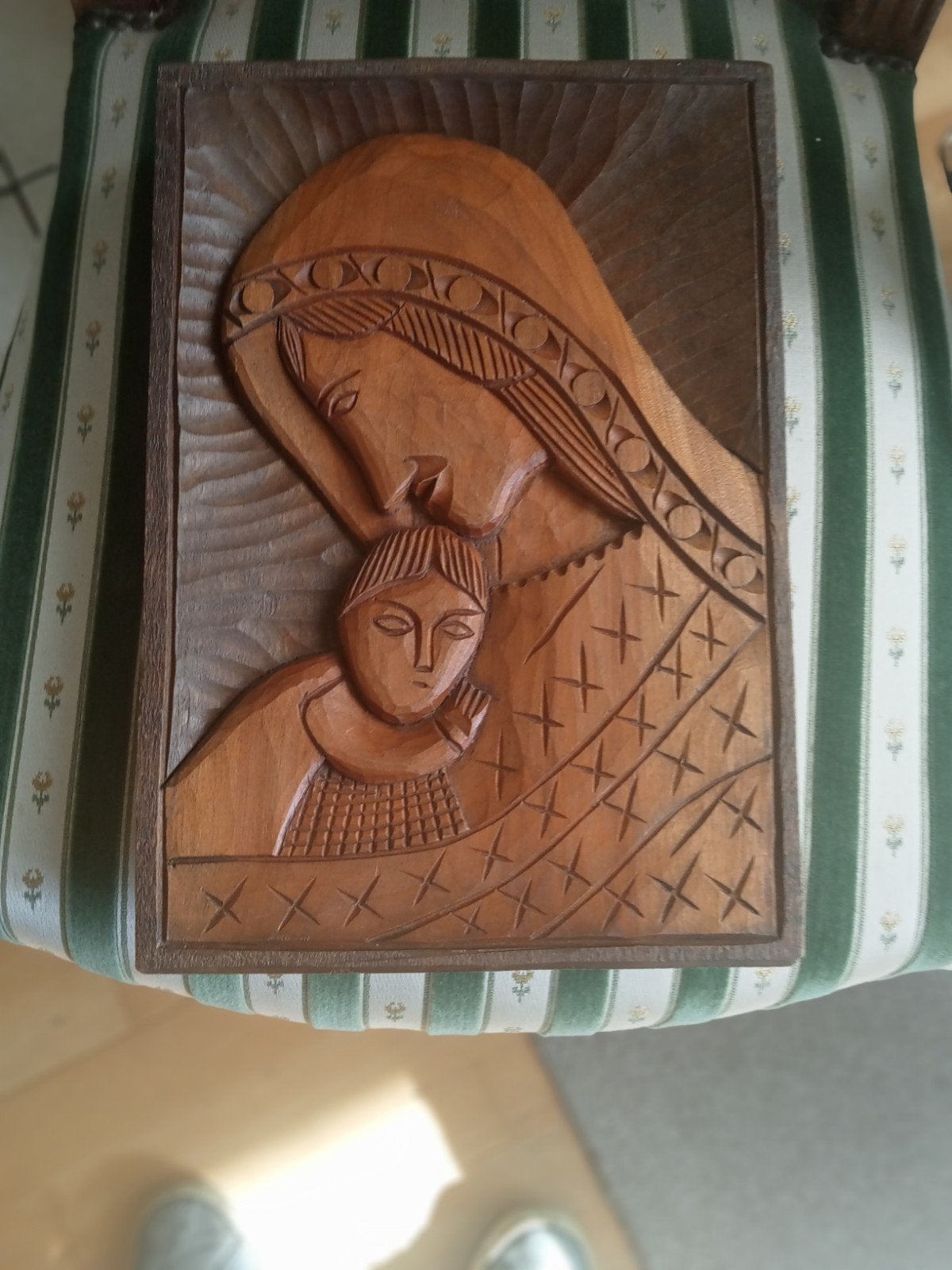 Houtsnijwerk Maria met Kind - Religieuze Wanddecoratie, Ophalen
