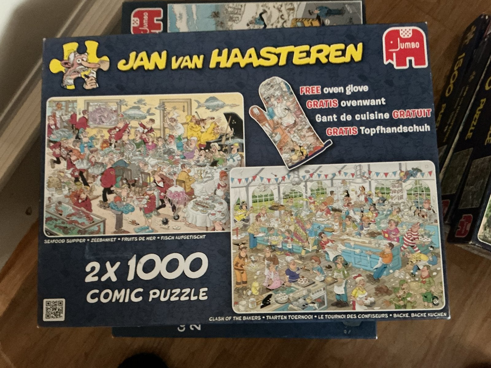 Jan van Haasteren 2x1000 Comic Puzzel - Zeebanket & Bakkers, Ophalen of Verzenden, 500 t/m 1500 stukjes, Gebruikt, Legpuzzel