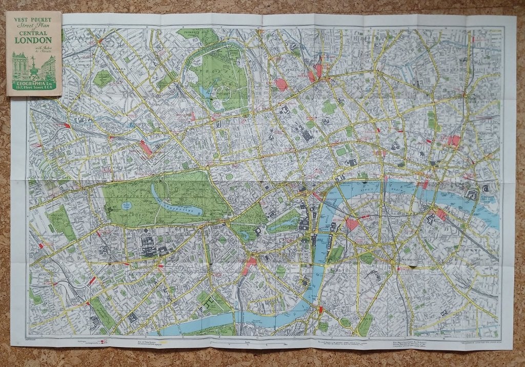 Vest pocket street plan of Central Londen oude plattegrond, Gelezen, Verenigd Koninkrijk, Verzenden, Landkaart