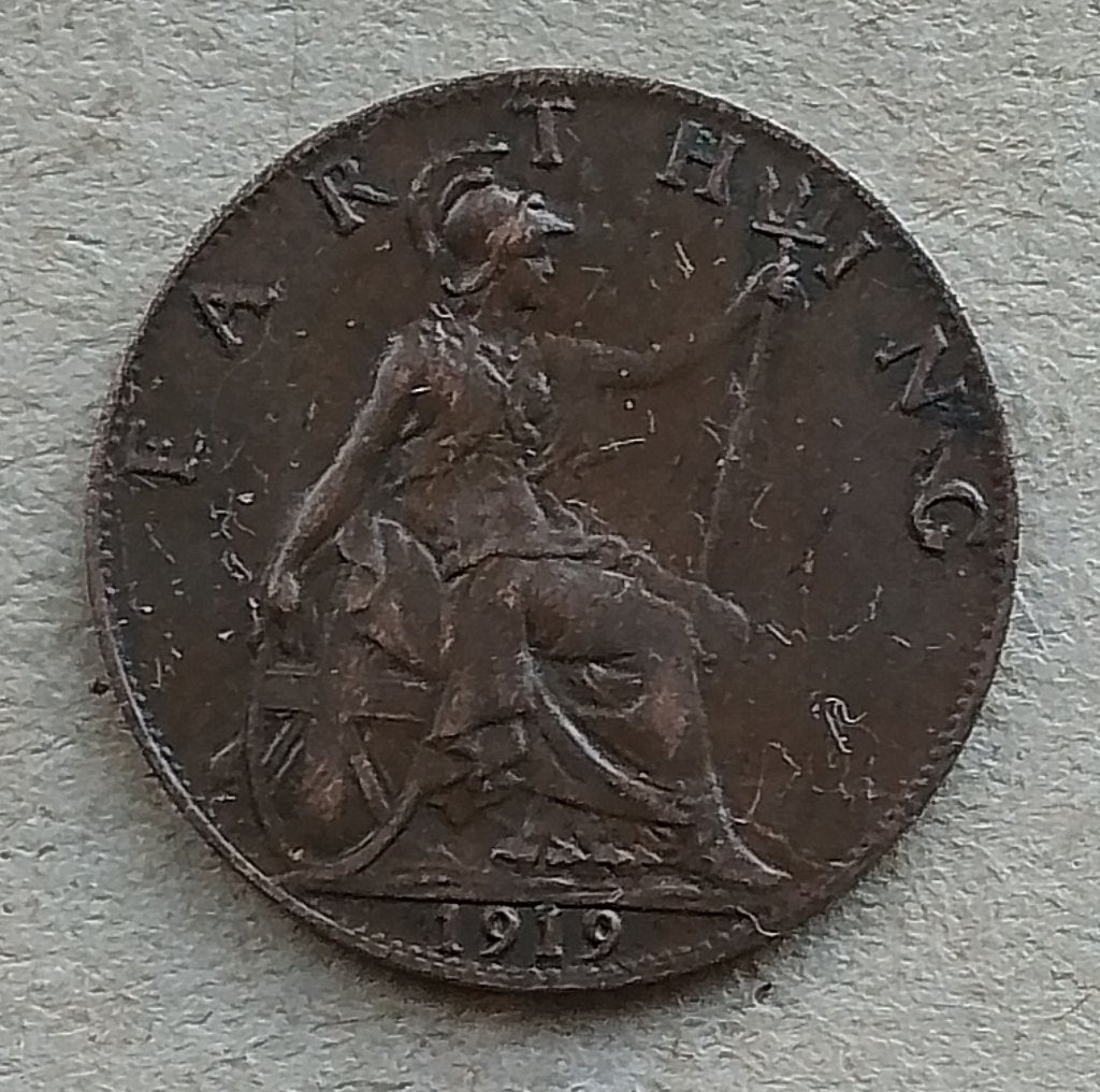 Engeland, farthing 1919, Ophalen of Verzenden, Overige landen, Losse munt