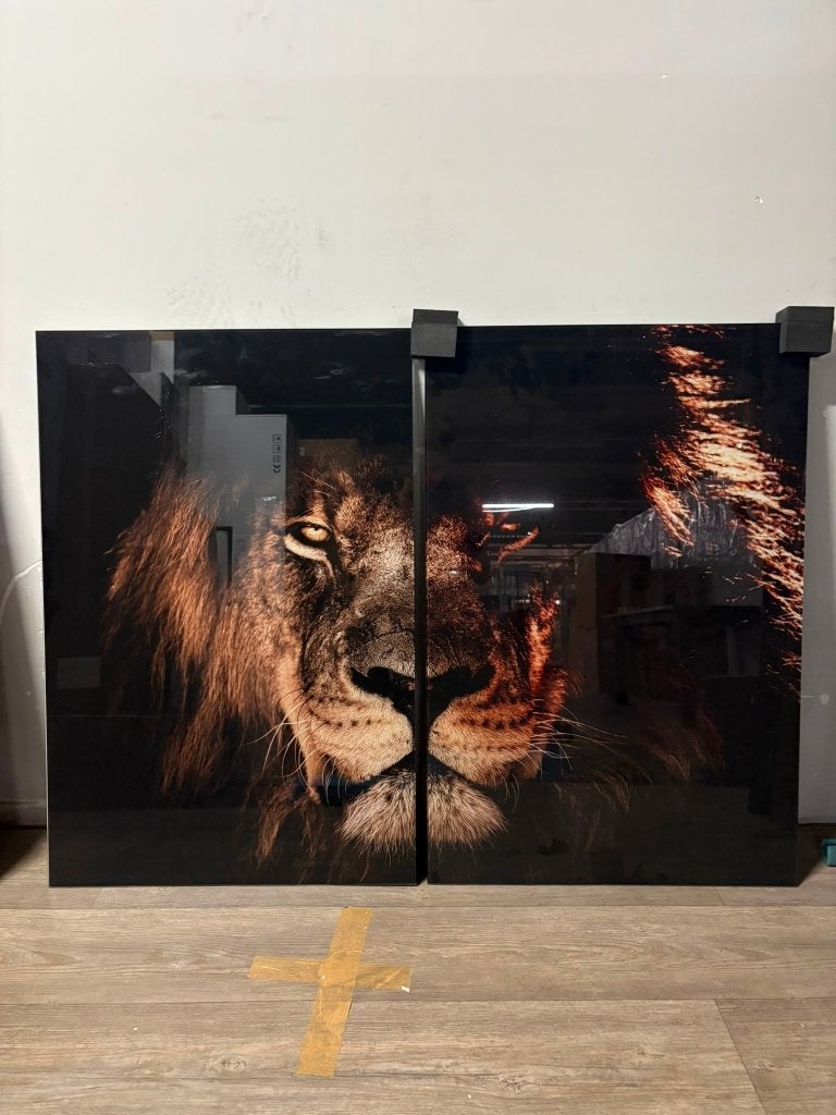 Glasschilderij Dark Lions 2x set 60x90 - Gehard glas, Ophangklaar, Glas, Ophalen of Verzenden, Dieren
