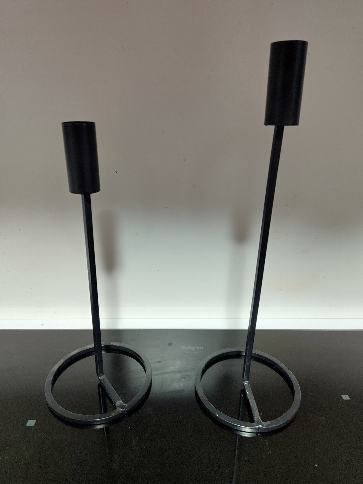 Set van 2 zwarte metalen kandelaars - modern design, Ophalen, Gebruikt, Zwart, Metaal