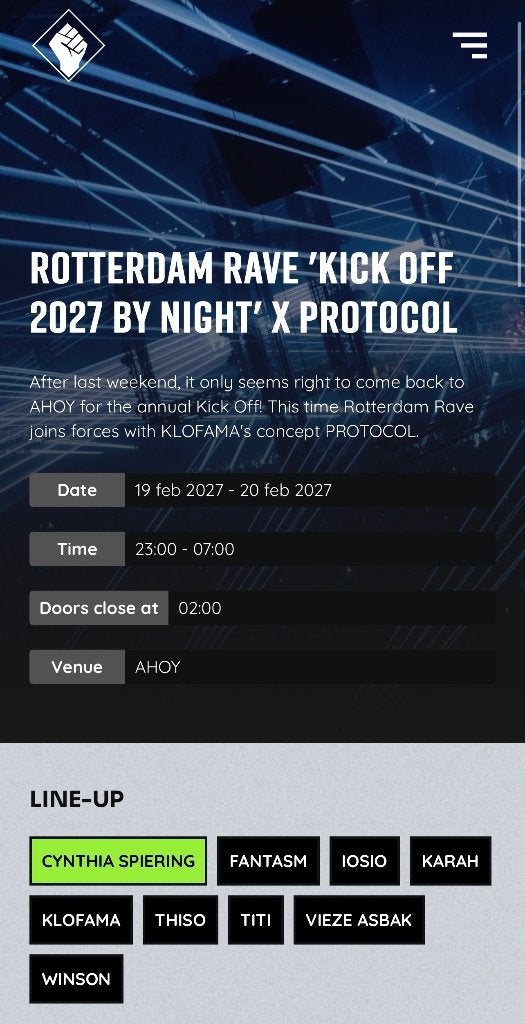 Ticket Rotterdam Rave ‘Kick Off 2027 By Night’ x PROTOCOL, Tickets en Kaartjes, Eén persoon