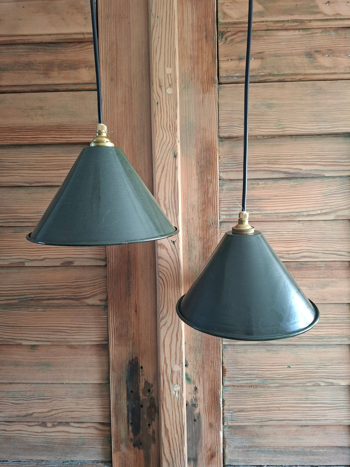 Groen geëmailleerde hanglampen , vintage emaille lampen, Ophalen of Verzenden