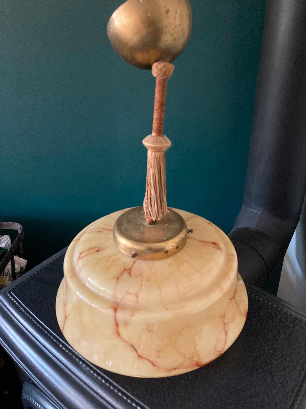 Vintage gemarmerd melkglas Art Deco plafondlamp, Ophalen