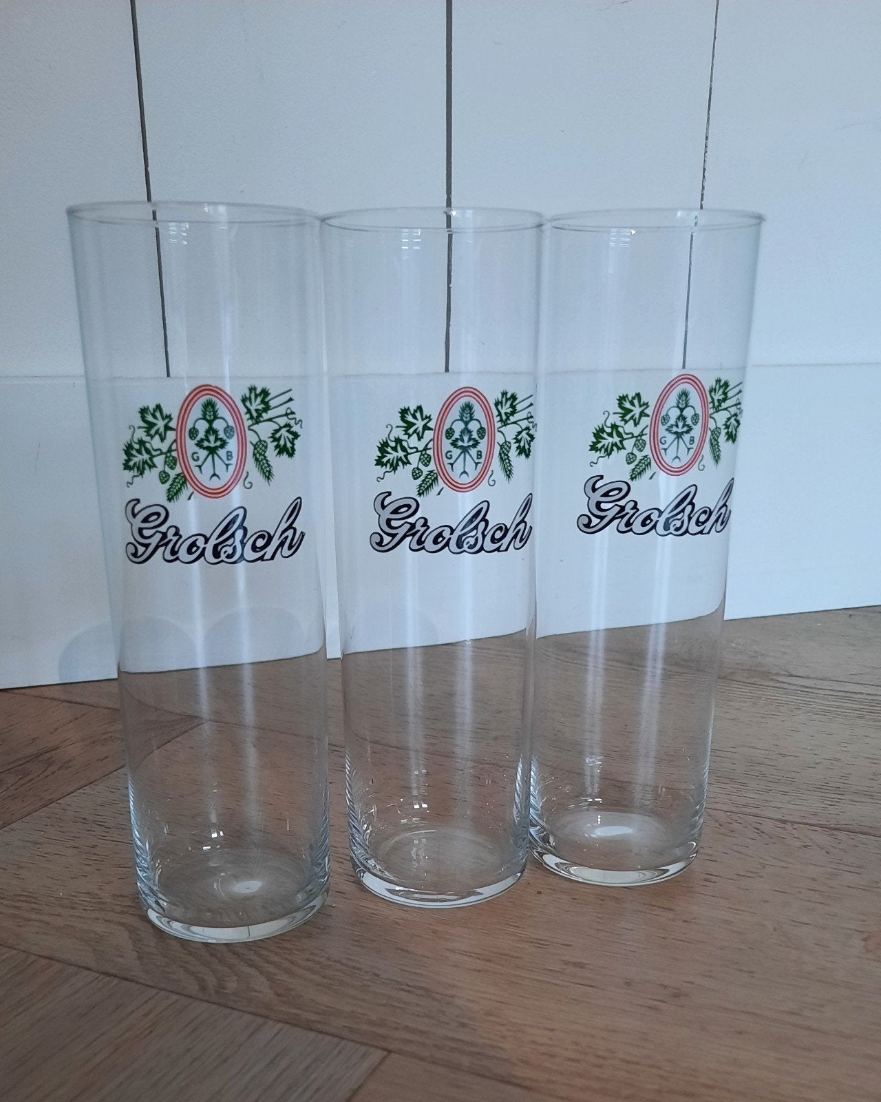 3 Grolsch bierglazen longdrink glazen, Ophalen of Verzenden, Zo goed als nieuw, Meerkleurig, Overige merken