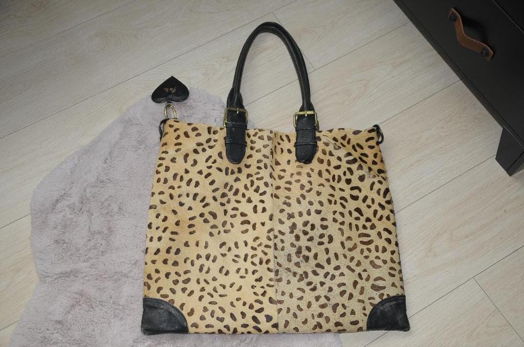 Gave echt leren leopard tas van FAB / Fabienne Chapot!, Ophalen of Verzenden, Gebruikt, Zwart, Shopper