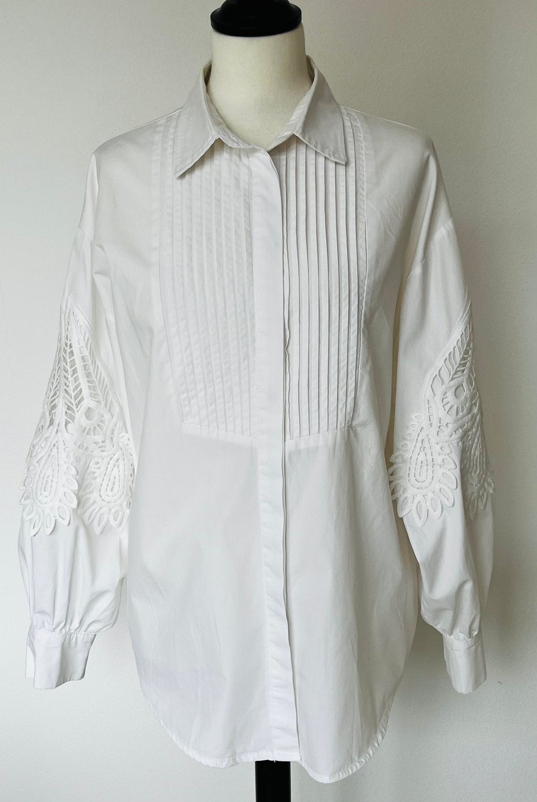 Senes spierwitte katoenen blouse kanten mouwen maat S/M, Ophalen of Verzenden, Zo goed als nieuw, Maat 38/40 (M), Wit