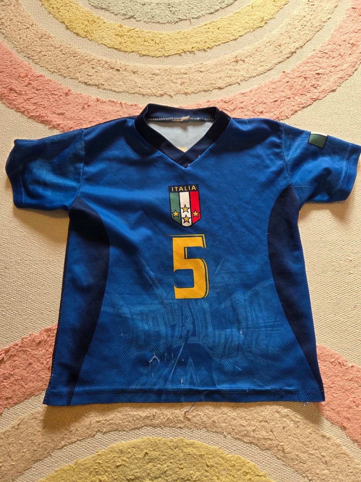 Voetbal shirt italië italia nummer 5 cannavaro maat 4 jaar /, Ophalen of Verzenden, Gebruikt, Jongen of Meisje, Shirt of Longsleeve