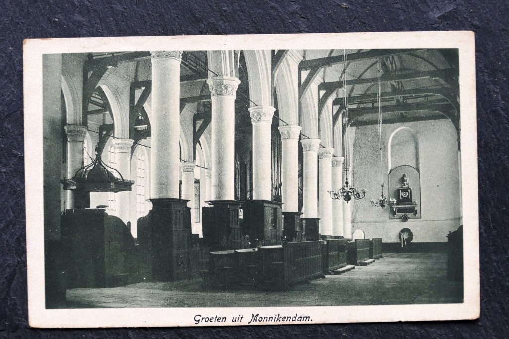 Groeten uit Monnikendam (interieur kerk), Verzenden, Voor 1920, Ongelopen, Noord-Holland