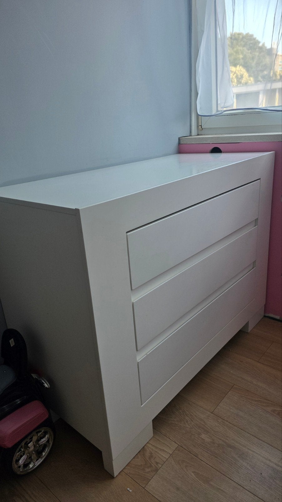 Witte ladekast met 3 laden, Ophalen, Gebruikt, 100 tot 150 cm, 3 of 4 laden