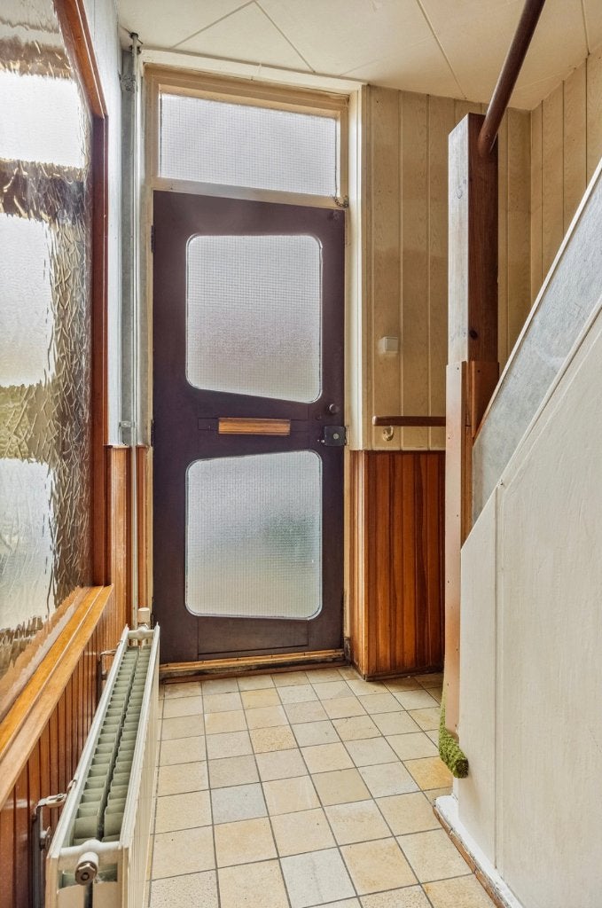 Jaren 60 buitendeur met glas, 87,4 x 210,3 cm (excl. slot), Doe-het-zelf en Verbouw, Deuren en Horren, Ophalen, Gebruikt, 80 tot 100 cm
