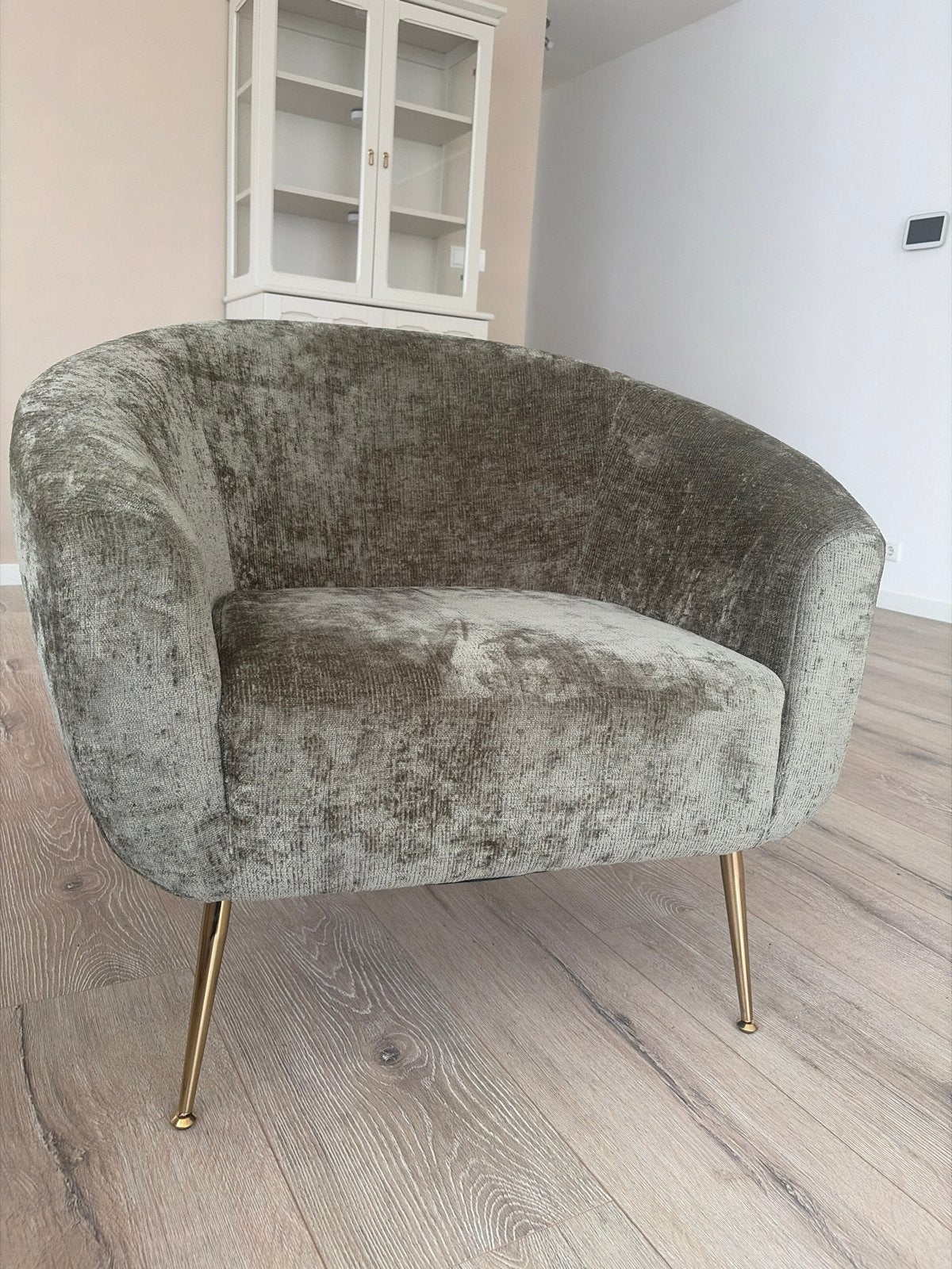 Stijlvolle Groene Velours Fauteuil met Gouden Poten, Ophalen, Overige kleuren, Zo goed als nieuw, Eén