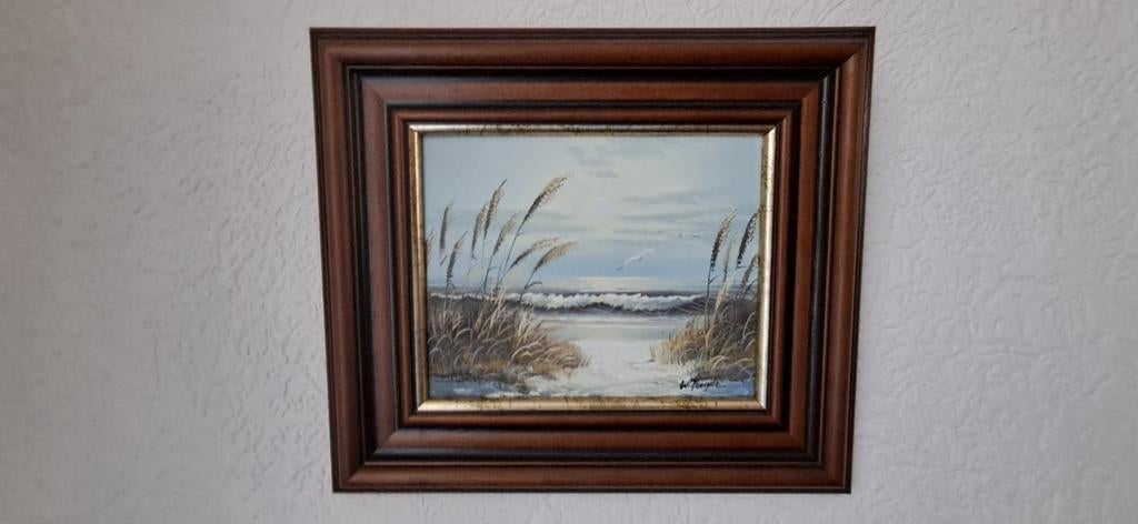 Schilderij: Zeegezicht met duinen en golven, Antiek en Kunst, Kunst | Schilderijen | Klassiek, Ophalen of Verzenden