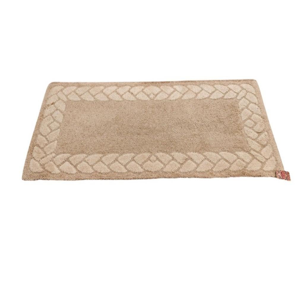 Vintage beige wol vloerkleed badmat floral border 72x140cm, Gebruikt, 100 tot 150 cm, Crème, Modern, Gevig