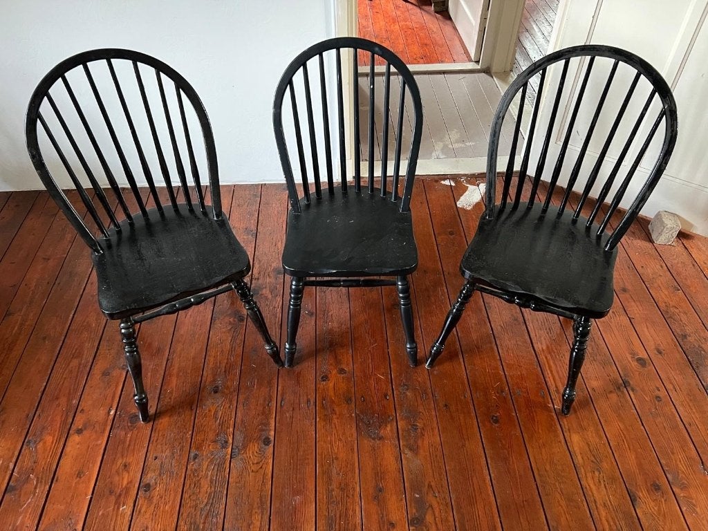 3 zwarte Windsor stoelen – houten eetkamerstoelen, Ophalen, Gebruikt, Drie, Zwart
