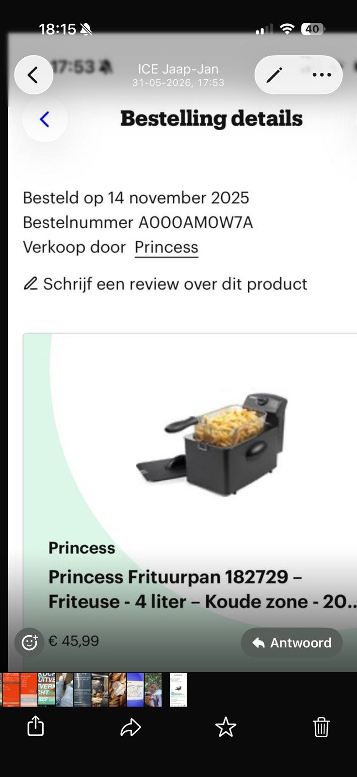 Princess friteuse 4 liter. - koude zone, Witgoed en Apparatuur, Frituurpannen, 4 liter of meer, Ophalen, Zo goed als nieuw