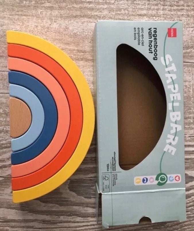 HEMA regenboog stapelblokken hout nieuw in verpakking Hema, Ophalen of Verzenden, Nieuw, Overige typen