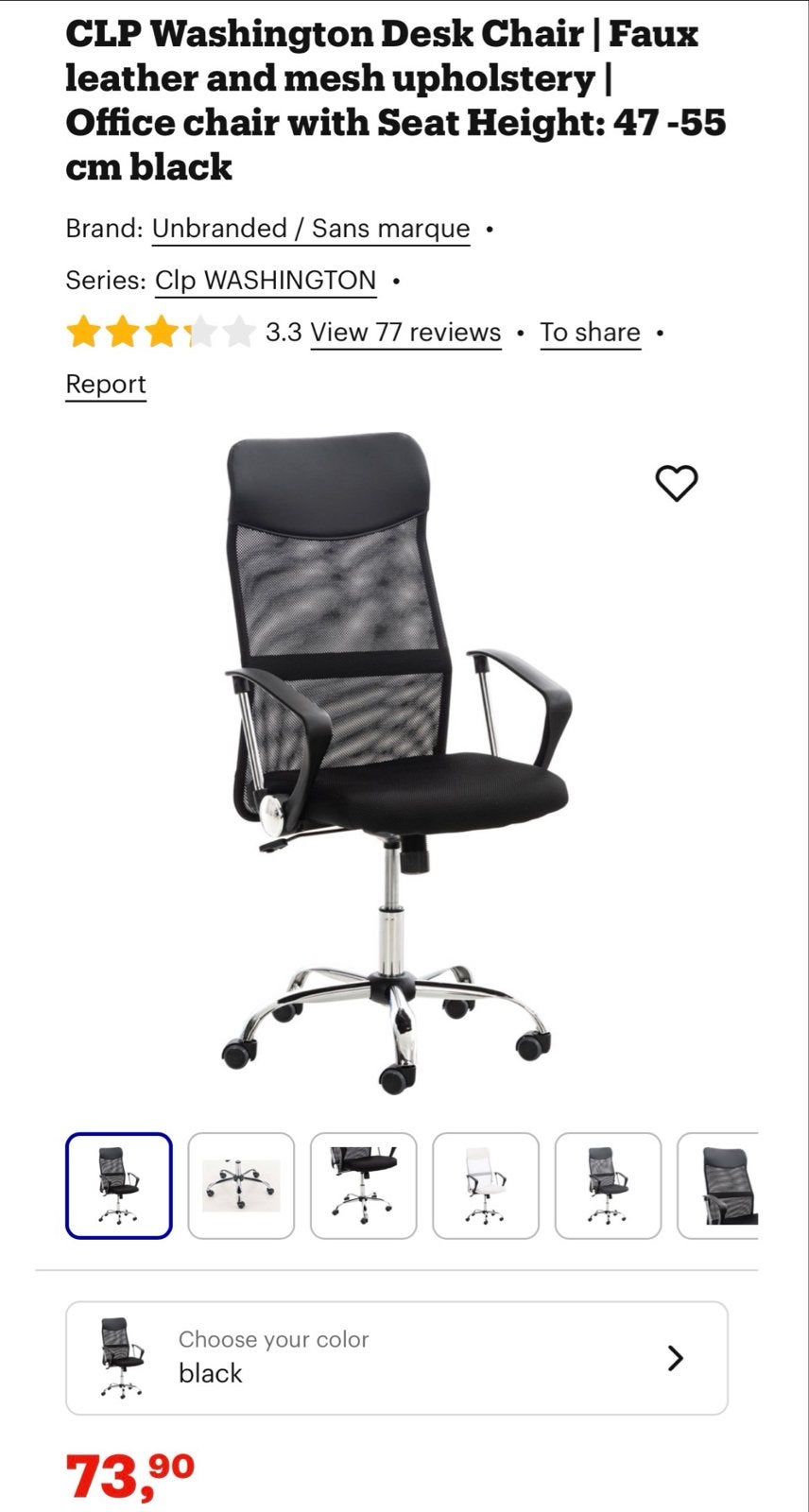 CLP Washington Office Chair - Black, Ophalen, Gebruikt, Zwart, Bureaustoel