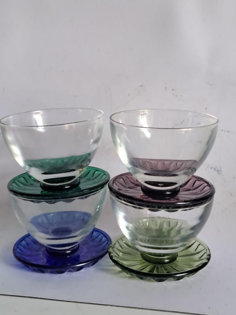 4 vooroorlogse glazen coupes Kristalunie of Daum, Antiek en Kunst, Ophalen of Verzenden