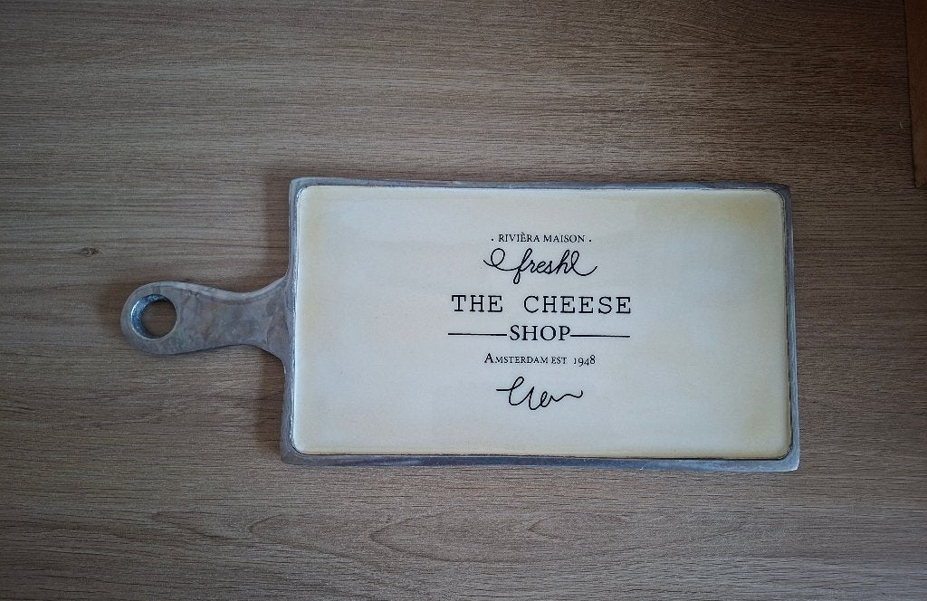 4 . Riviera Maison Snij-/serveerplank "Fresh The Cheese Shop, Ophalen of Verzenden, Zo goed als nieuw, Riviera Maison