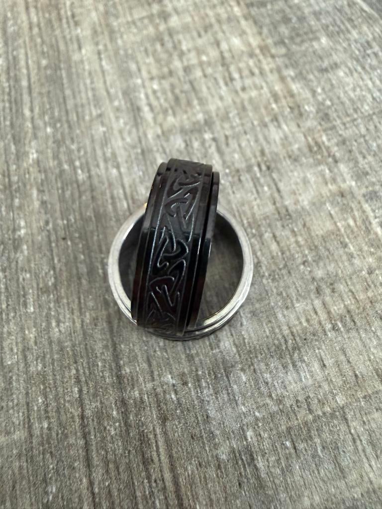 Heren Keltische Draairing Maat 18.9- Zwart/Zilver, 18 tot 19, IJzer of Staal, Zwart, Heer
