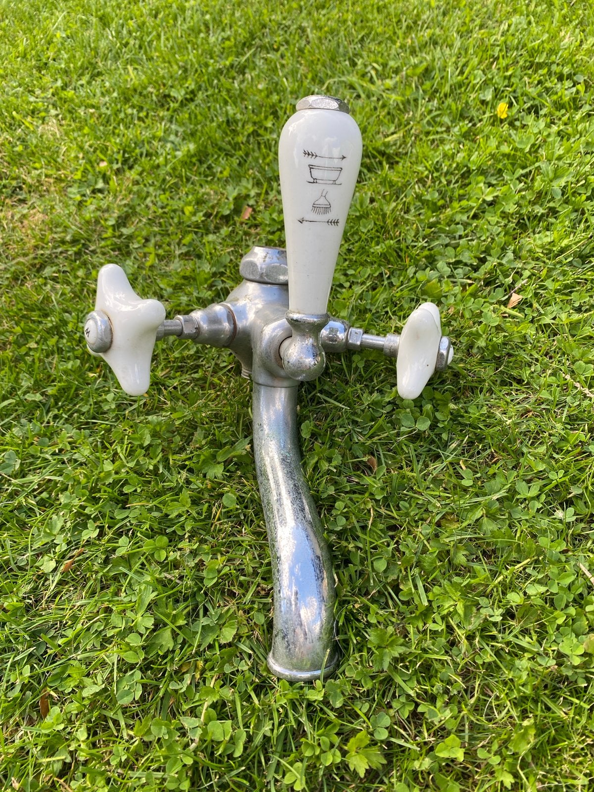 Vintage Badkraan met Douchefunctie - Wit Porselein, Ophalen of Verzenden, Gebruikt, Chroom, Kraan