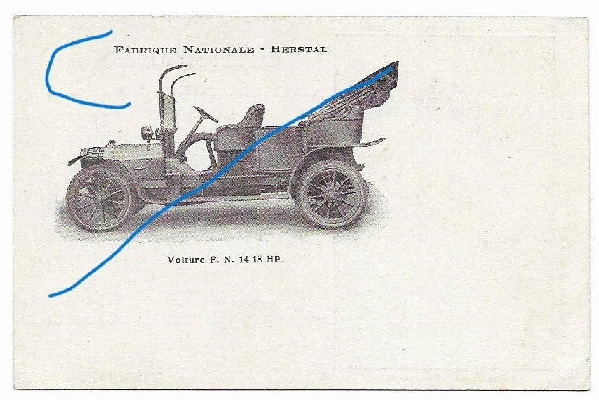 F.N. Herstal 1910 automobile auto oldtimer pioniertijd, Verzamelen, Ansichtkaarten | Themakaarten, Ongelopen, Voor 1920, Voertuig